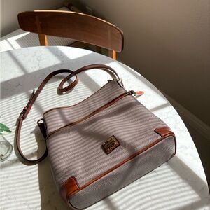 Dooney & Bourke Pebbled Leather Crossbody Bag in Light lavender with Tan Trim